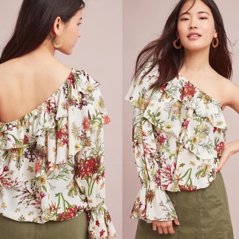 Anthropologie Eri + ani floral one shoulder blouse